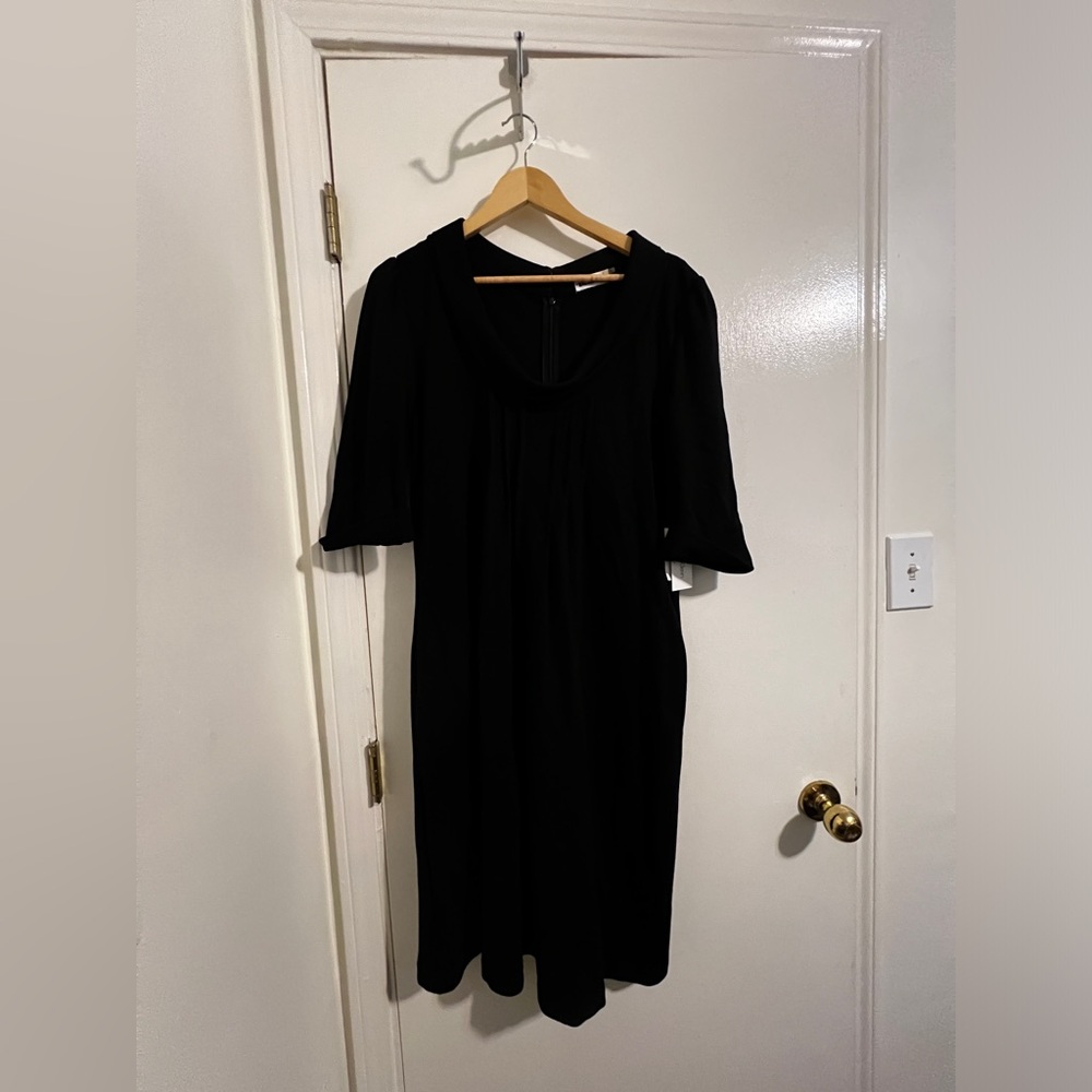 NWT Calvin Klein Womens Dress Pleated Elbow Sleeve Career |  Black | Size 14